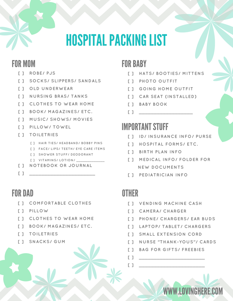 list to bring to hospital for birth