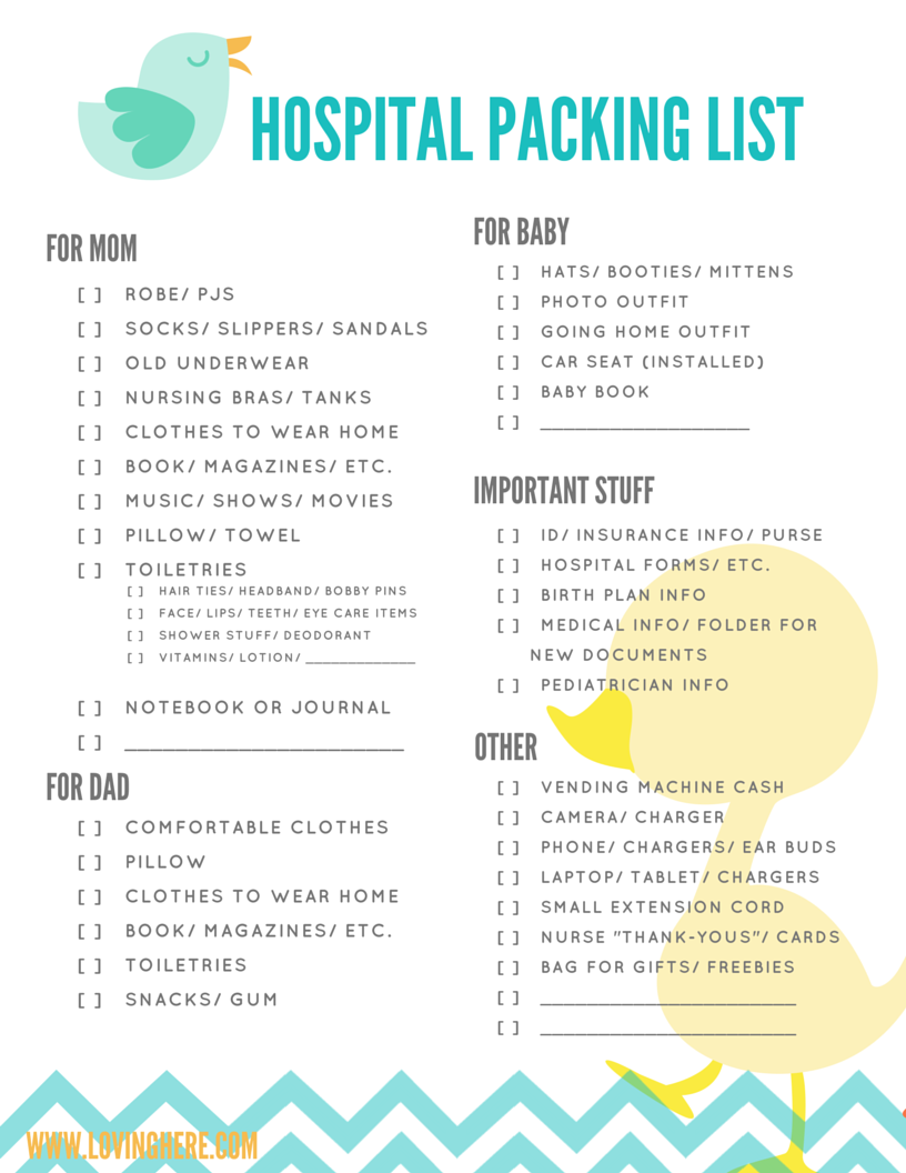 My Hospital Packing List - FREE PRINTABLE - Loving Here