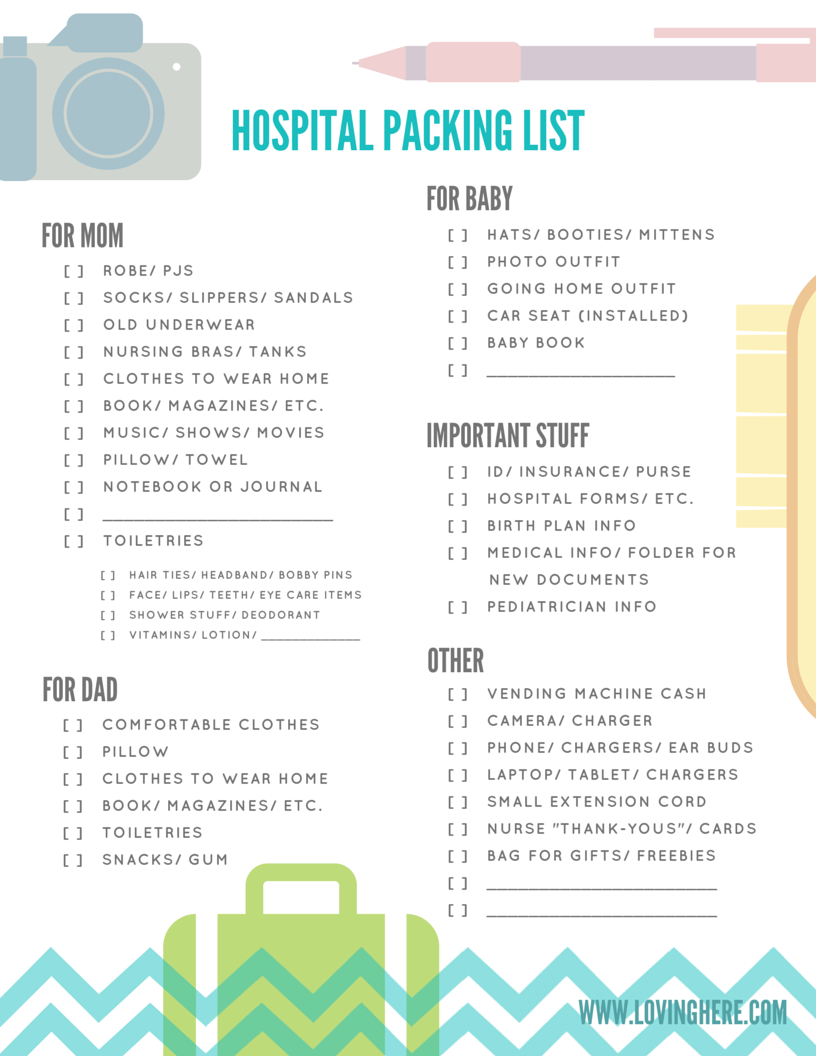 Maternity Bag Checklist Printable, Digital Hospital Bag Packing