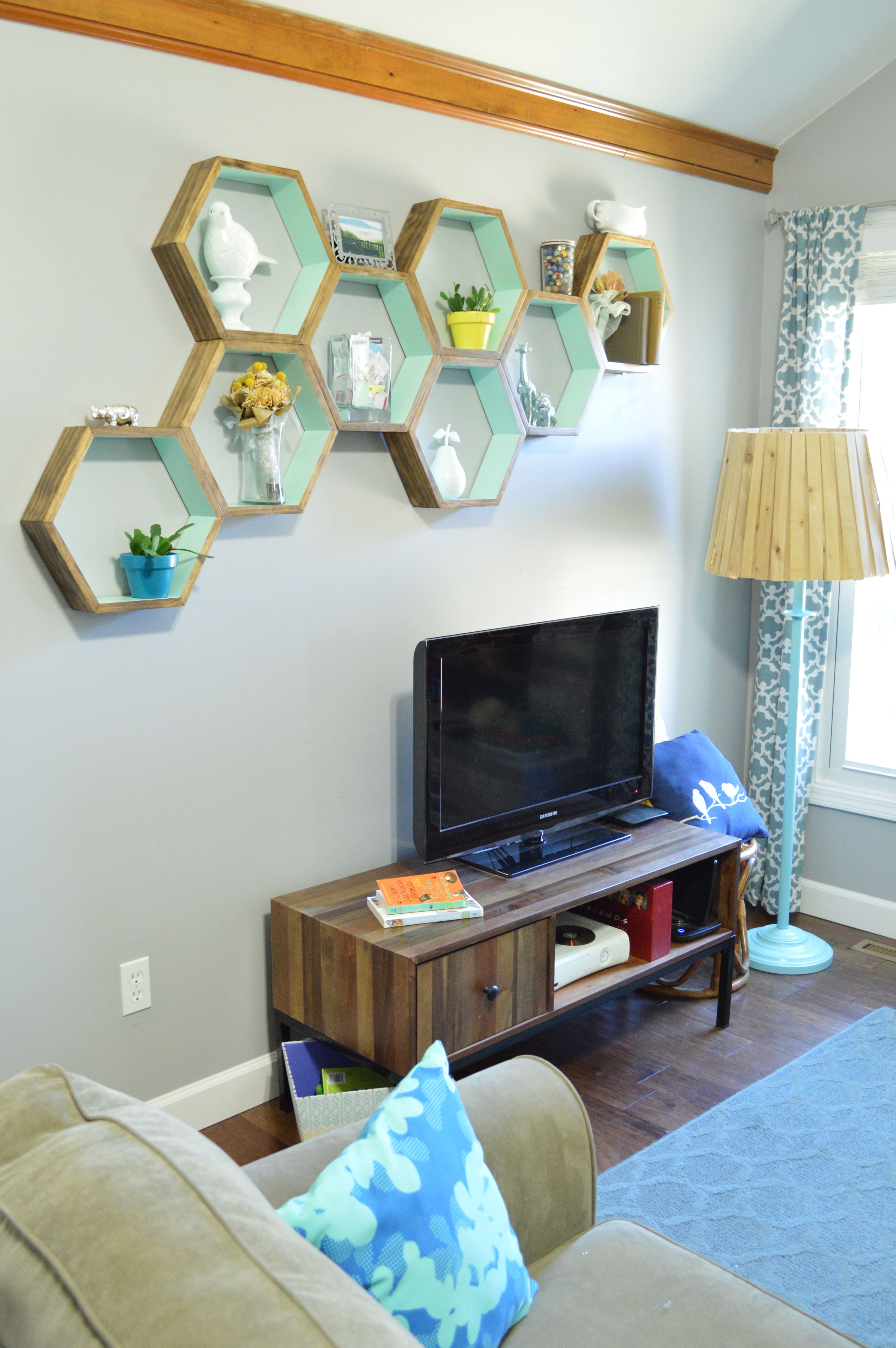 Hexagon Shelves Above Bed