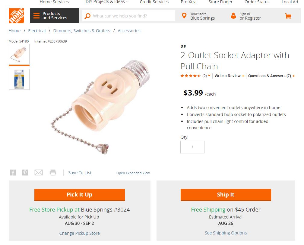 Home Depot Light Socket Adapter