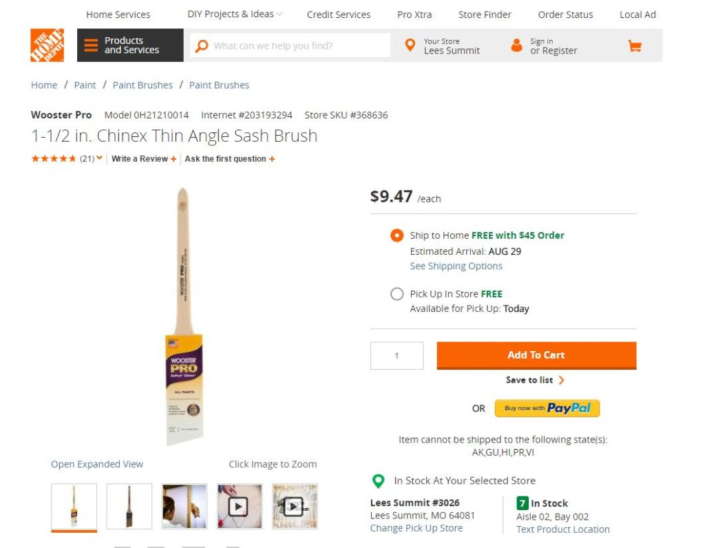 Home Depot Wooster Pro Angled Paint Brush