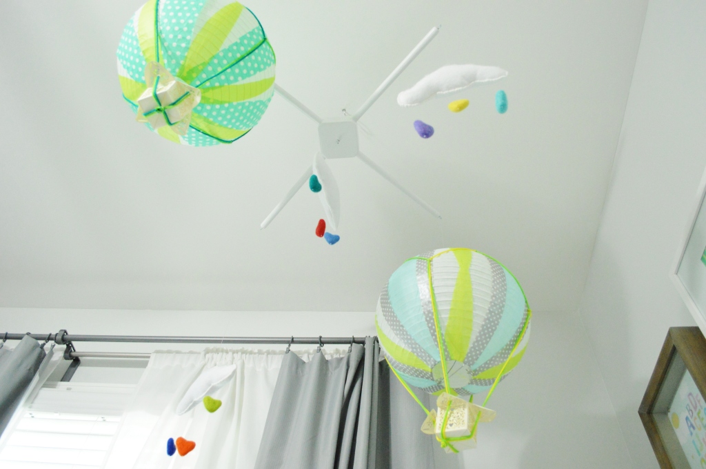DIY Balloon and cloud mobile looking up