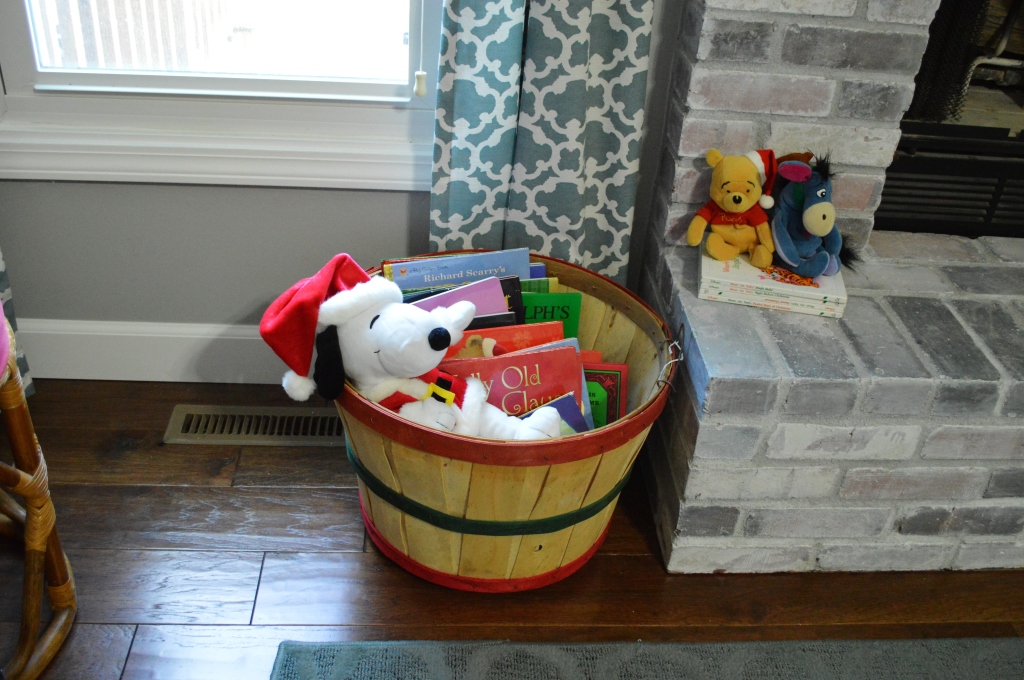 Christmas Decor 2015 Living room book basket