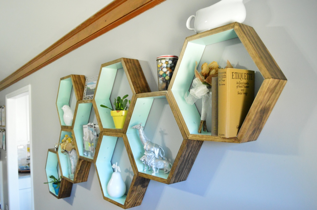 DIY Honeycomb Shelves Living Room Decor
