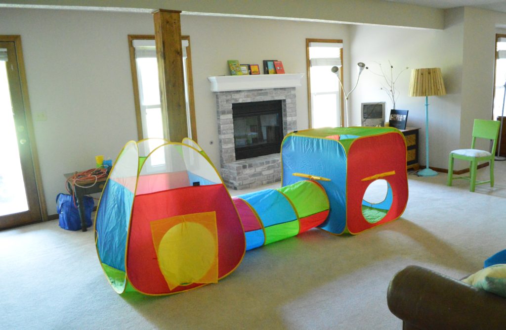 Basement Room Picked Up with Pop Up Play Tent