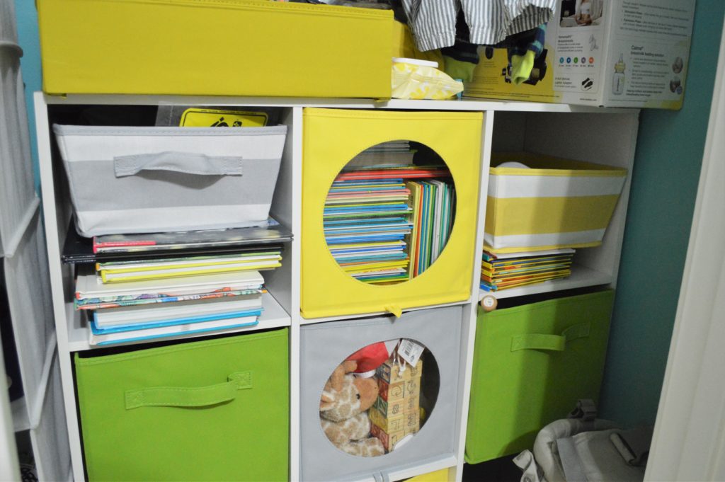 Extra Toy storage and book storage in nursery in closet
