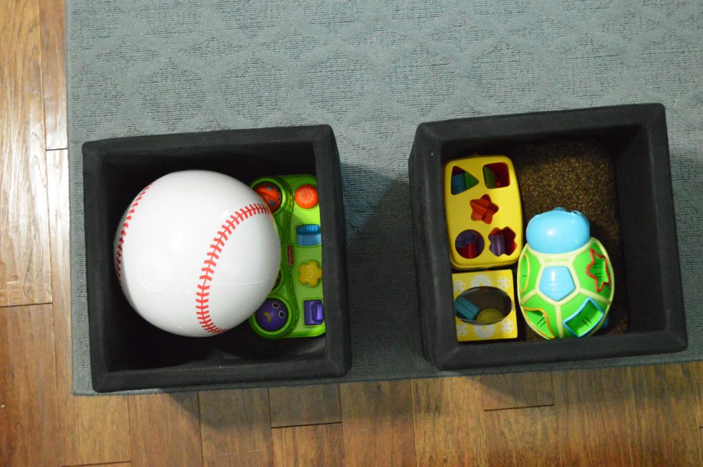 Toy storage in living room ottoman